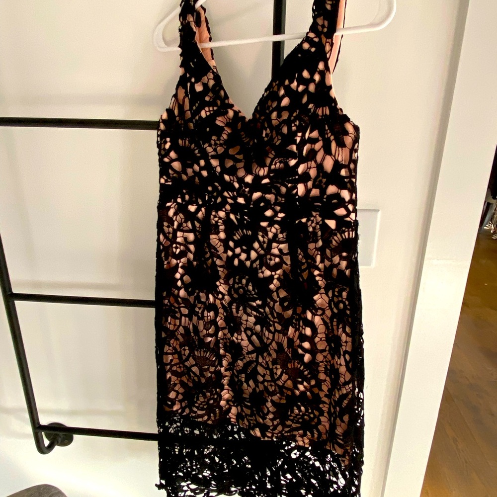 Sexy black lace over pink dress